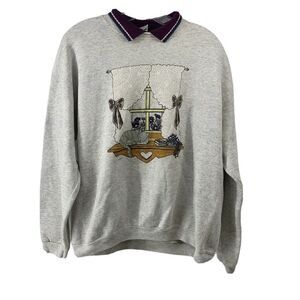 Nutmeg Mills Vintage Window Cat Sweatshirt 90s Lrg